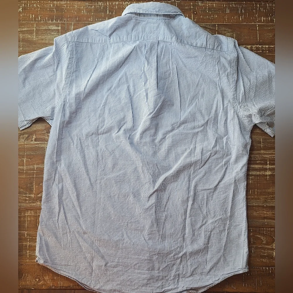 Polo Ralph Lauren Mens Blue White Striped Seersucker Short Sleeve Shirt Large - Picture 2 of 7
